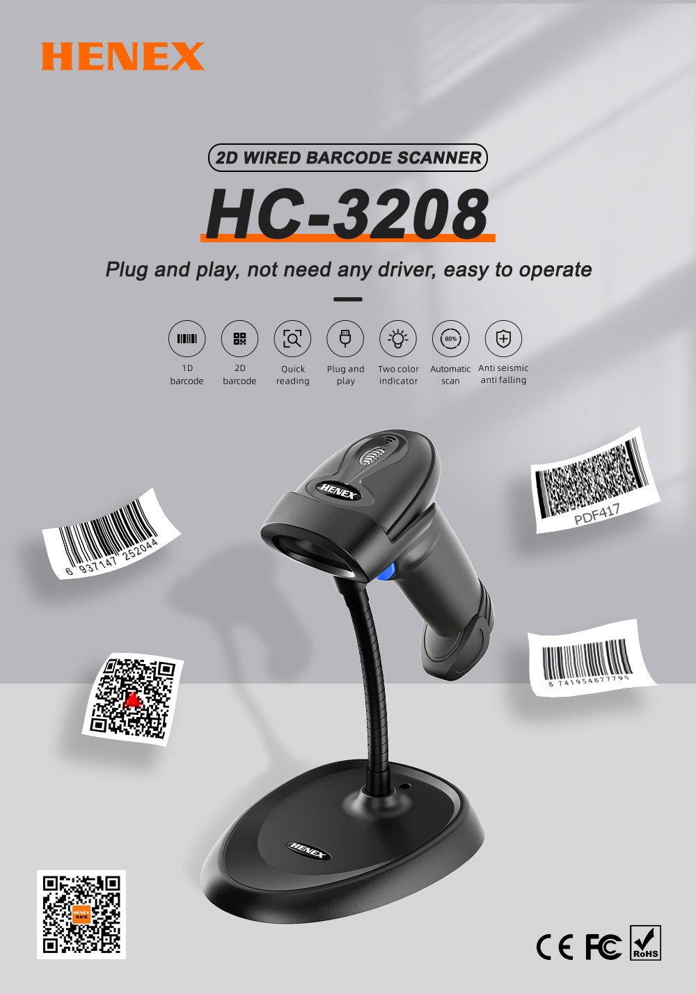 HC-3208 2D Kablolu Barkod Okuyucu