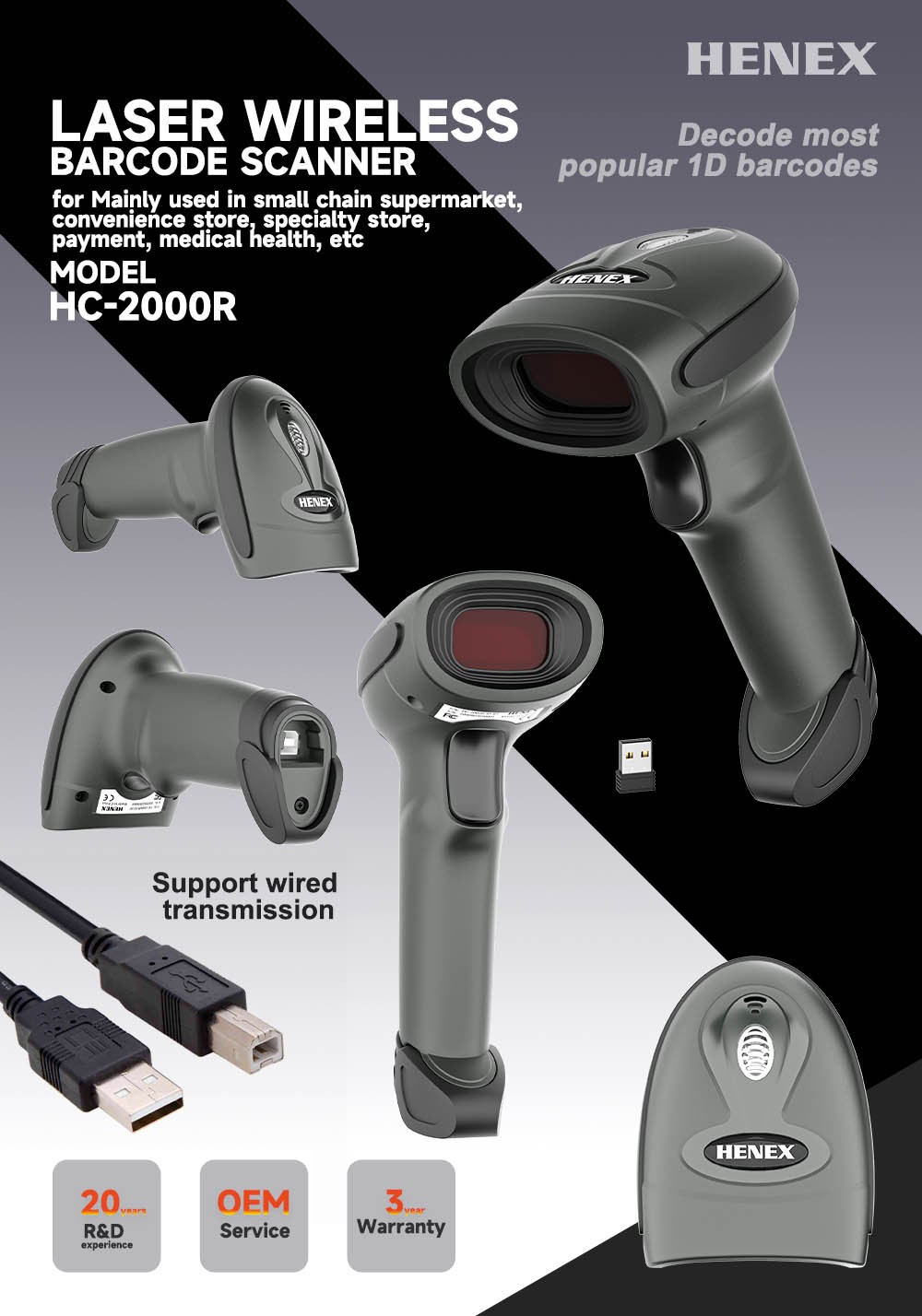 HC-2000R Lazer Kablosuz Barkod Okuyucu