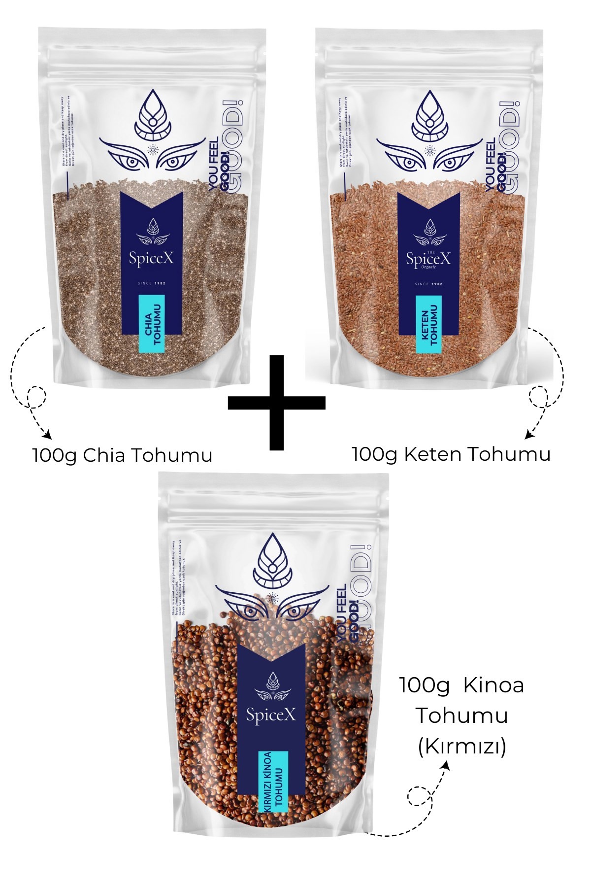 100g Chia Tohumu+100g Keten Tohumu+100g Kinoa(Kırmızı) Tohumu