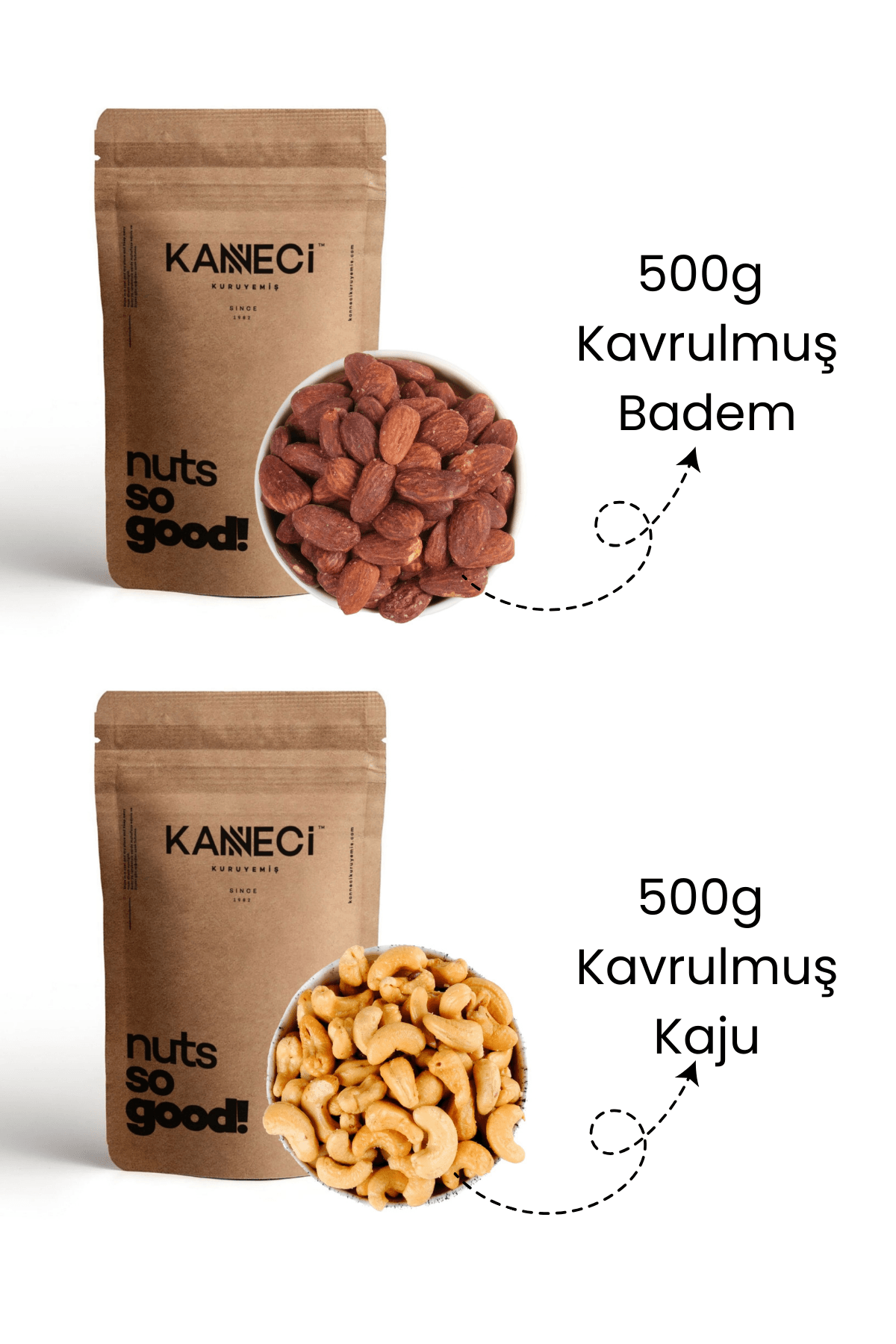 500g Kavrulmuş Kaju+500g Kavrulmuş Badem