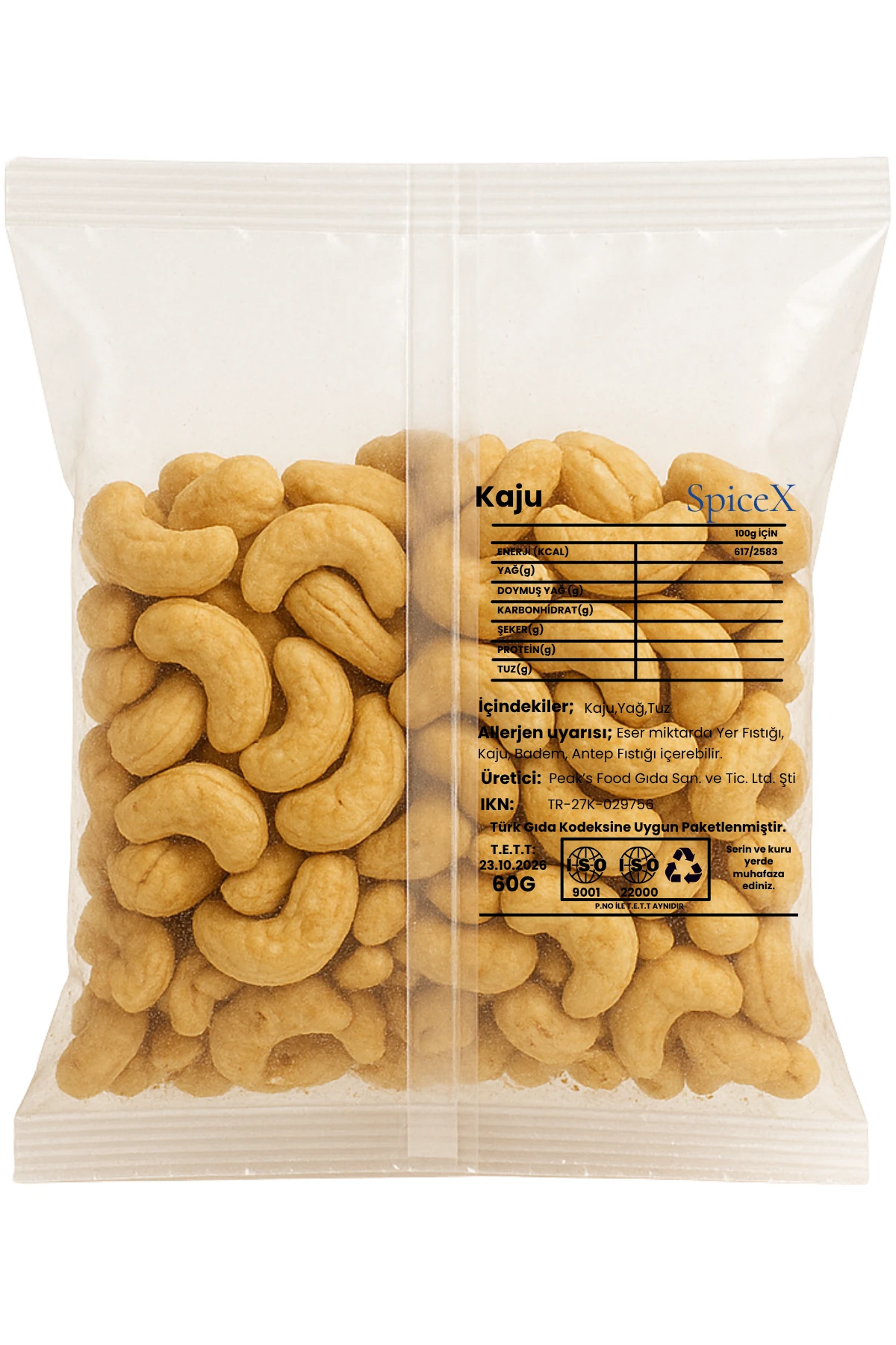 SpiceX Kaju 60g – %100 Taptaze ve Premium Kaju Fıstığı