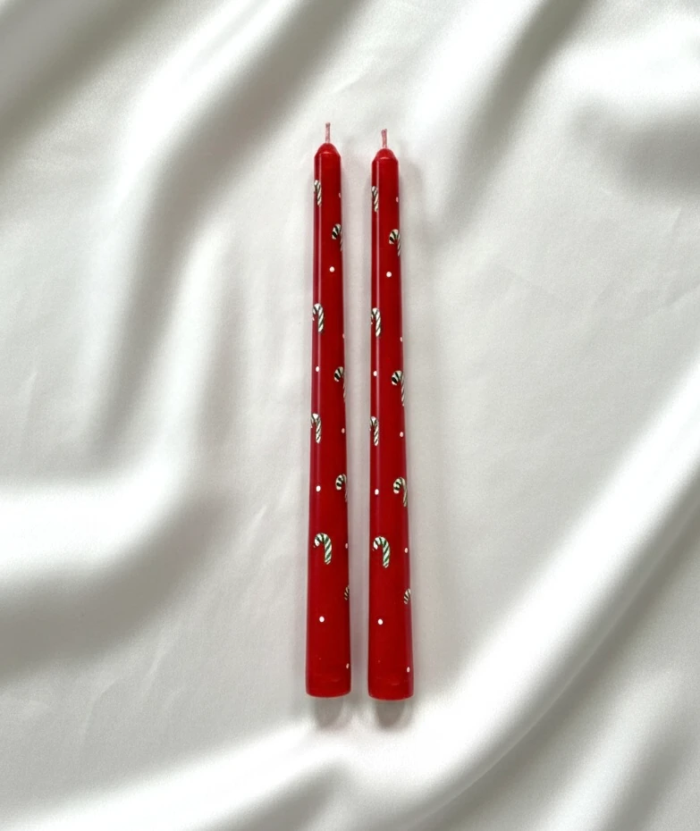Kırmızı Yılbaşı Şamdan Mumu | Şeker Kamışı, Sanatsal Tasarım | Kokusuz & Vernikli