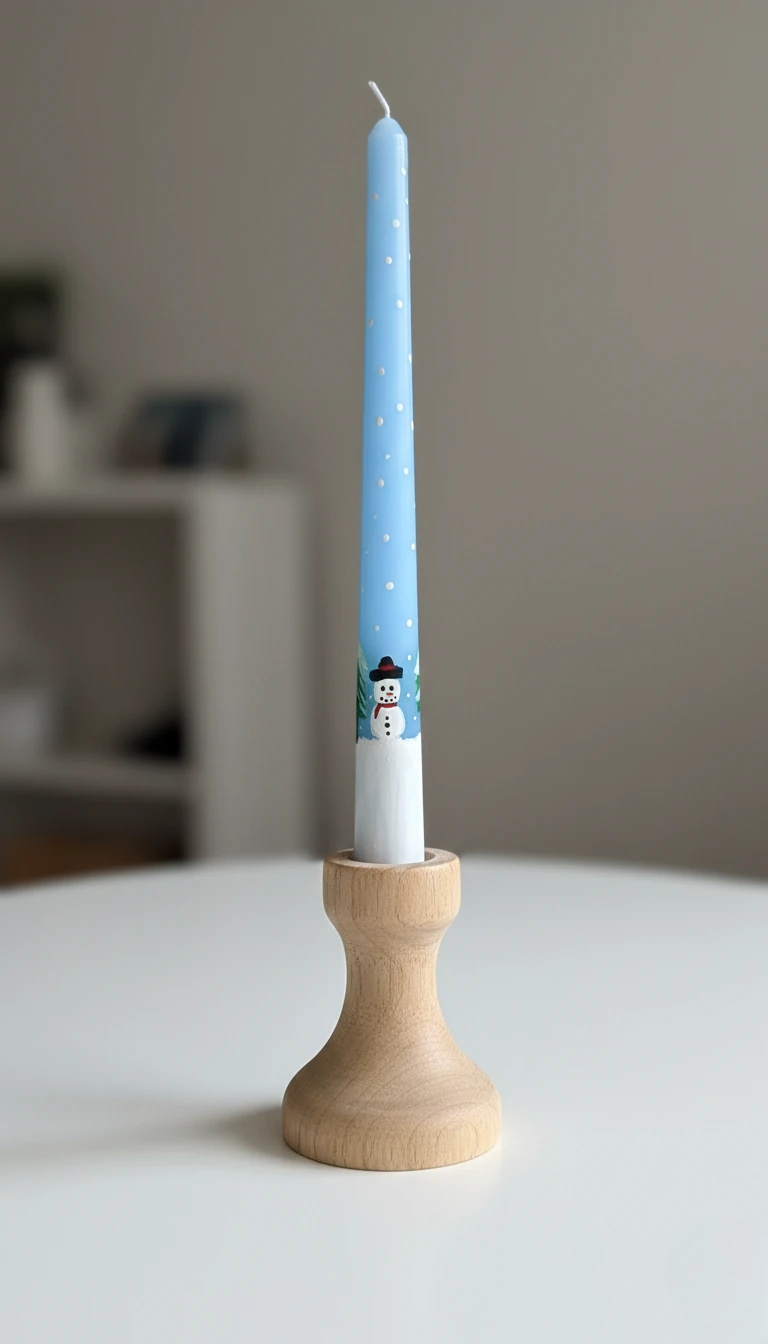 El Boyaması Kardan Adamlı Şamdan Mumu