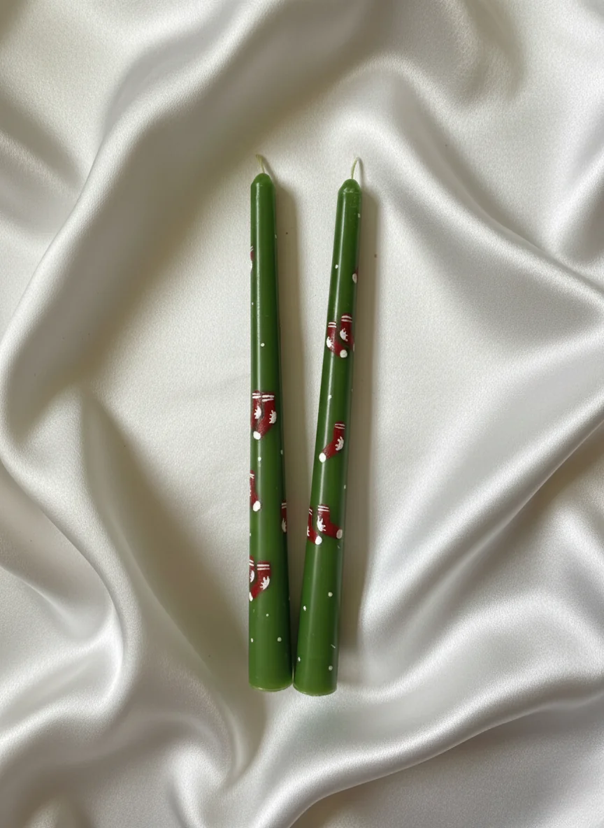 Yeşil Yılbaşı Çorap Şamdan Mumu, Sanatsal Tasarım | Kokusuz & Vernikli