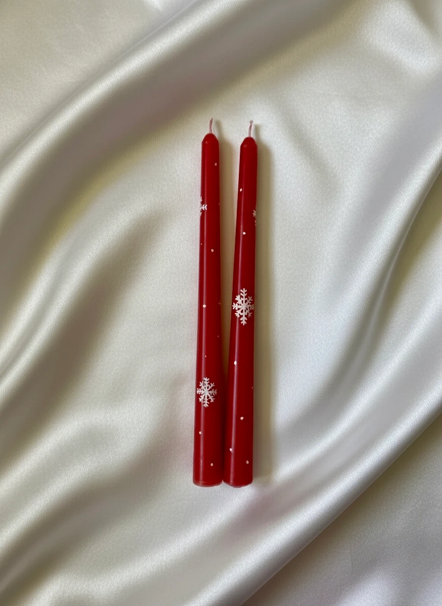 Kırmızı Yılbaşı Kar Tanesi Şamdan Mumu, Sanatsal Tasarım | Kokusuz & Vernikli