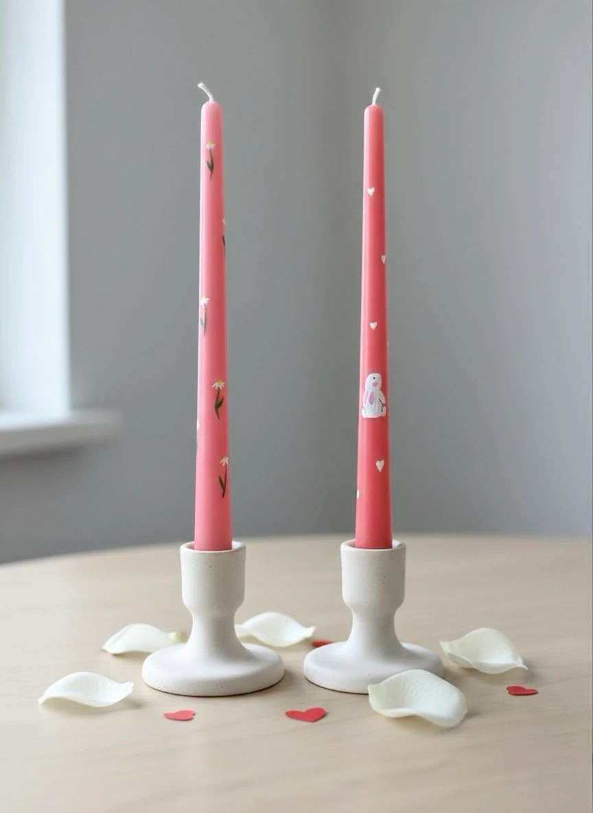 Masalsı Detaylar: El Boyaması İllüstratif Mum Seti