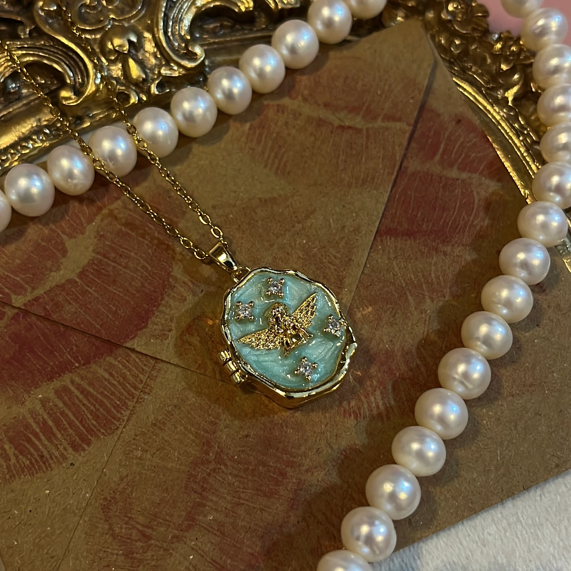 Vintage Mavi Melek Kolye