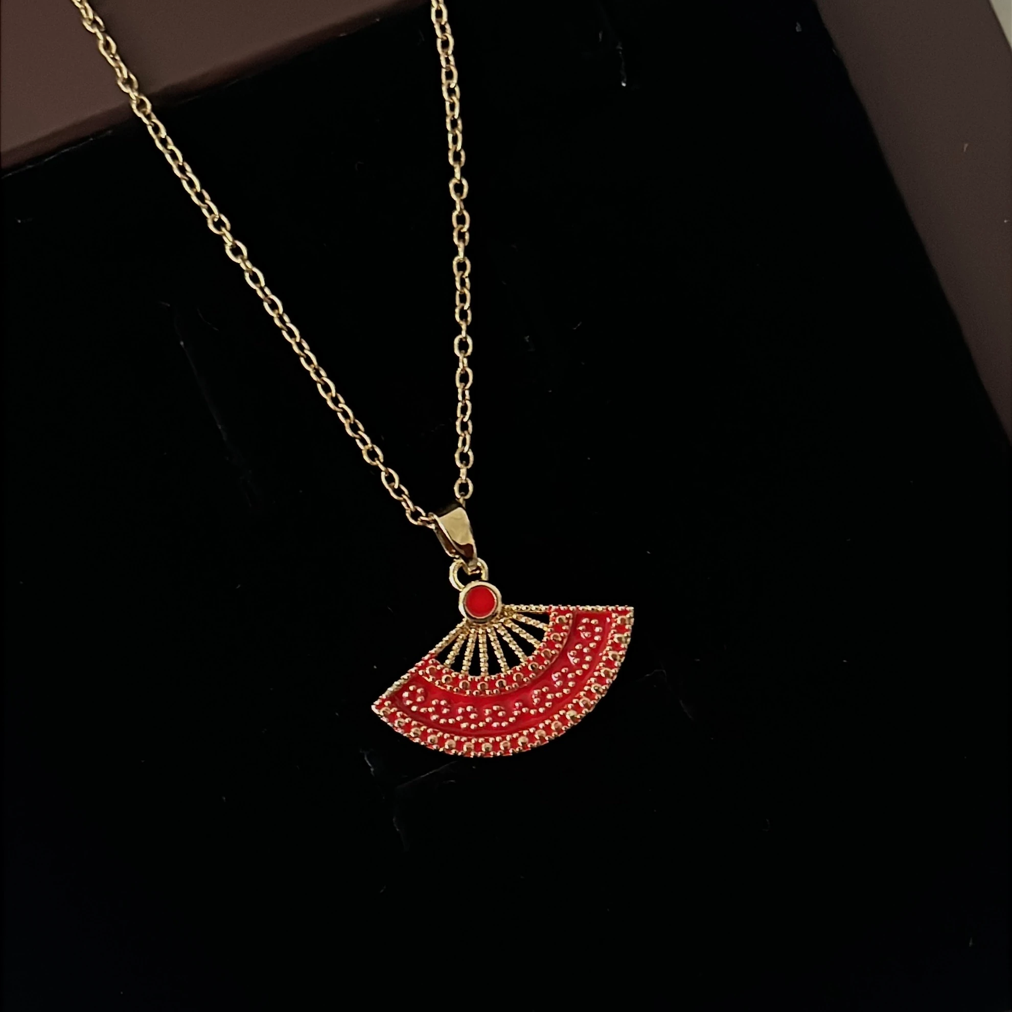 Çelik | Kırmızı Japon Yelpaze Kolye