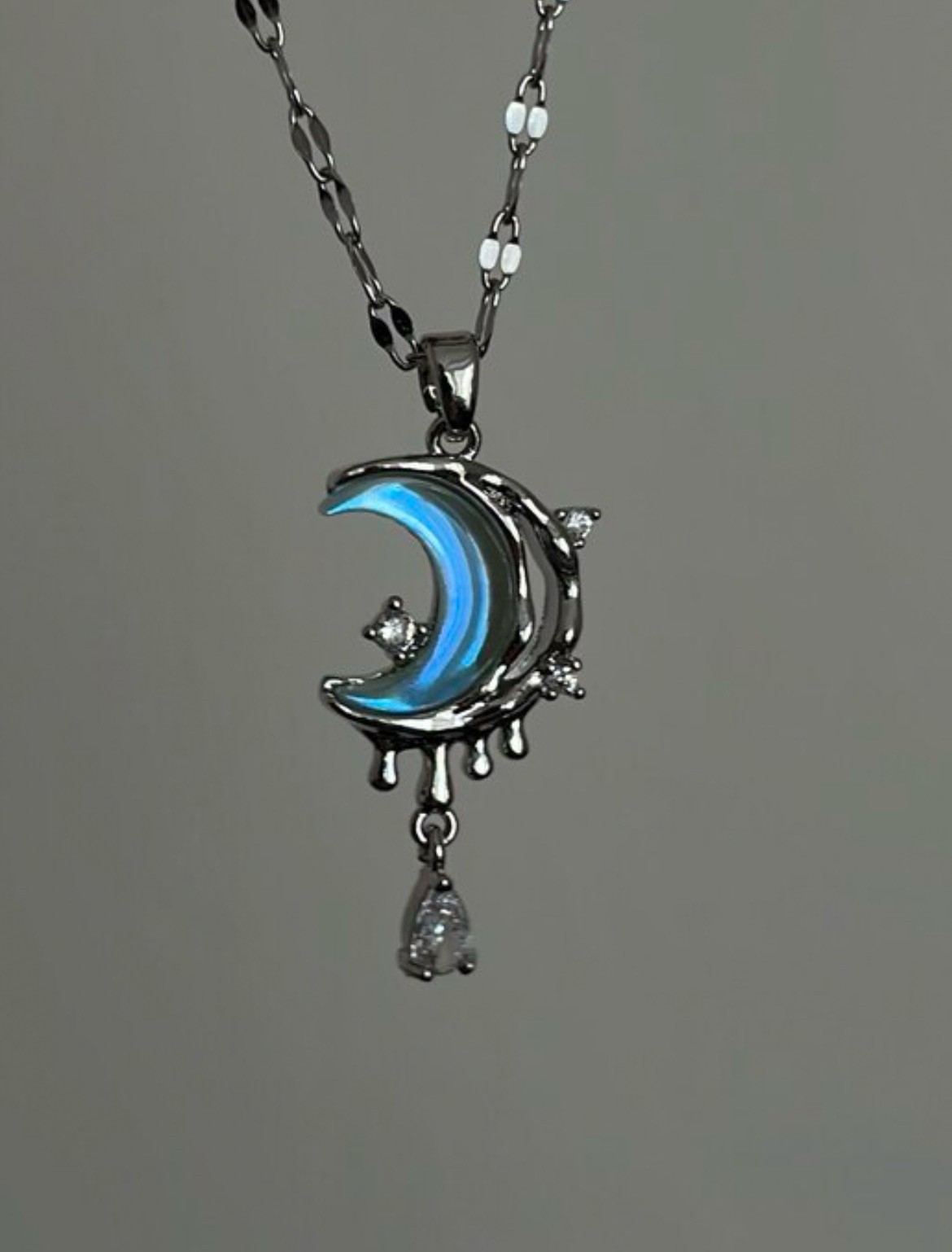 Çelik | Opal Blue Melting Moon Kolye