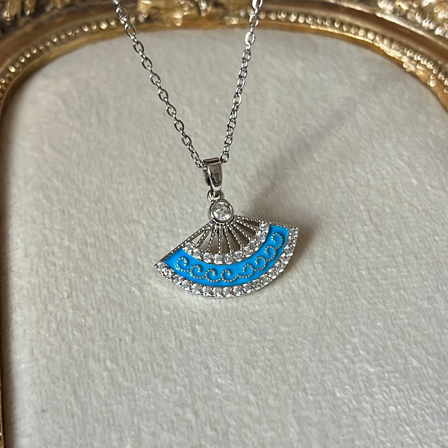 Çelik | Mavi Yelpaze Kolye Silver