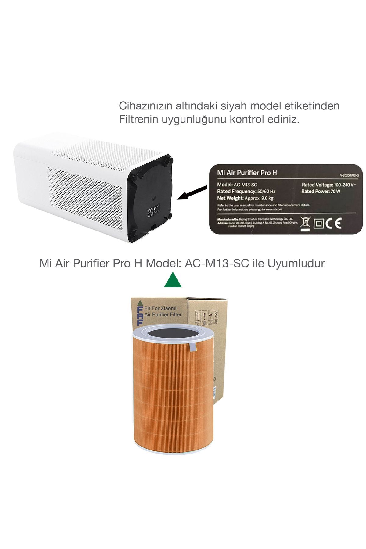 Xiaomi Mi Air Purifier PRO H Filtre Model: AC-M13-SC Uyumlu True Hepa 14 High Efficiency Turuncu