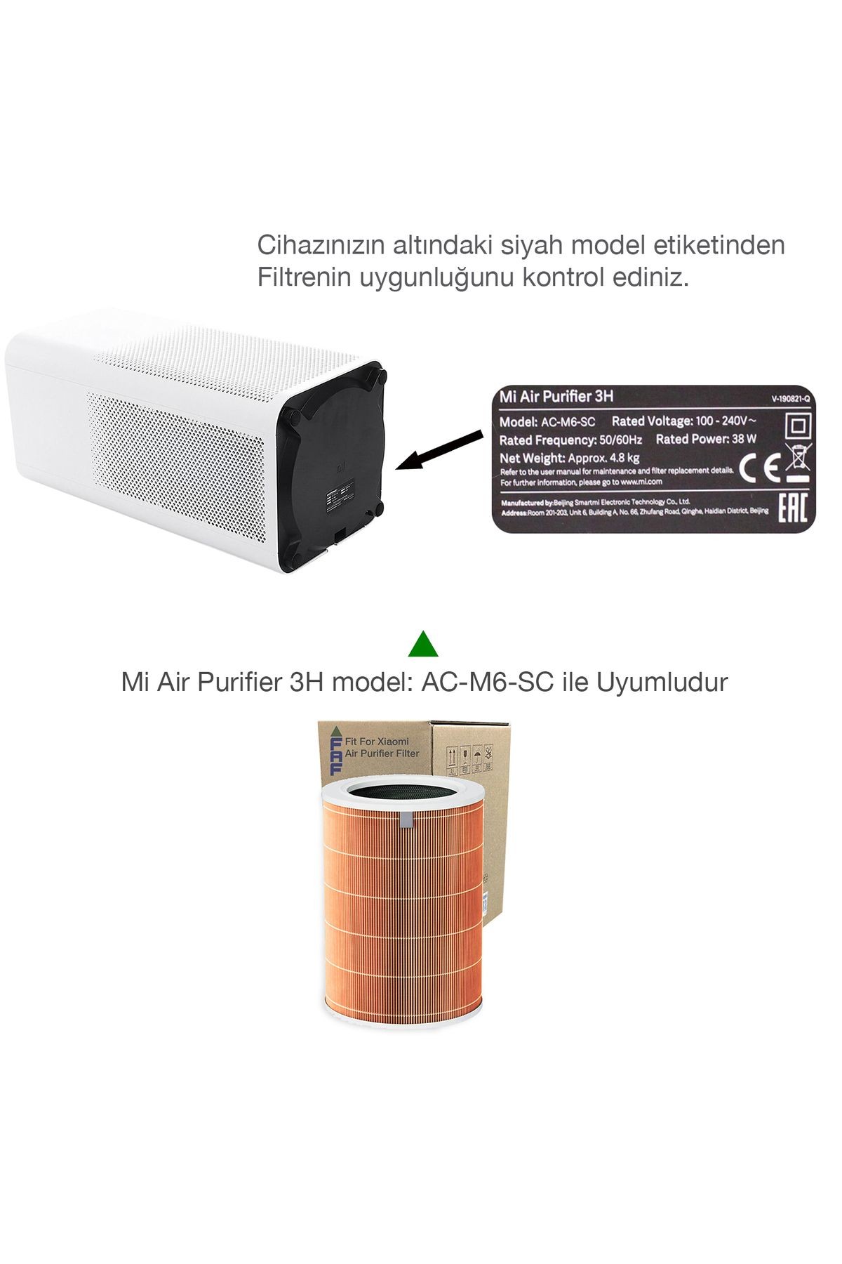 Xiaomi Mi Air Purifier 3H Filtre Model: AC-M6-SC Uyumlu True Hepa 14 High Efficiency Turuncu