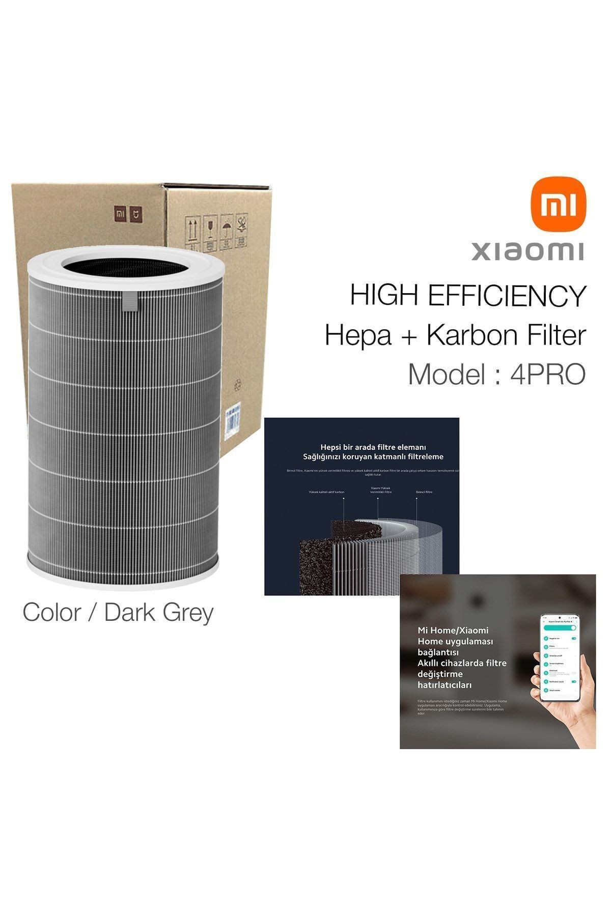 / Xiaomi Mi Smart Air Purifier 4 Pro Gri Hepa Filtre Orjinal Çipli