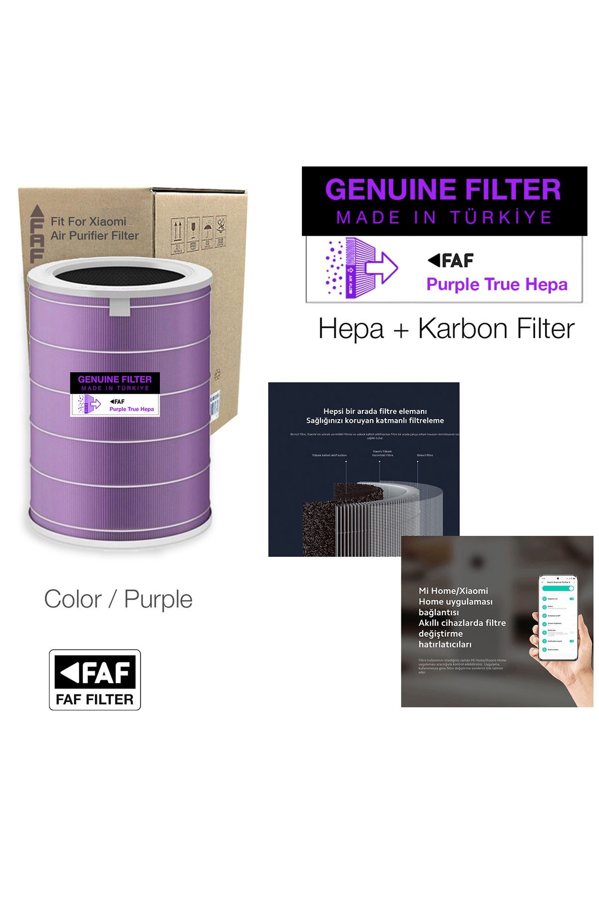 Pro Purple True Hepa 14 Filtre Xiaomi Mi Air Purifier Pro Model: Ac-m3-ca Uyumlu Özel Seri Filtre