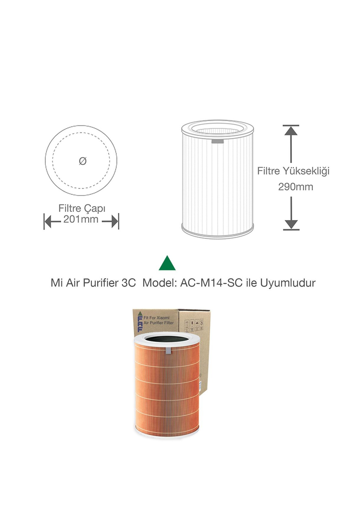 Xiaomi Mi Air Purifier 3C Filtre Model: AC-M14-SC Uyumlu True Hepa 14 High Efficiency Turuncu