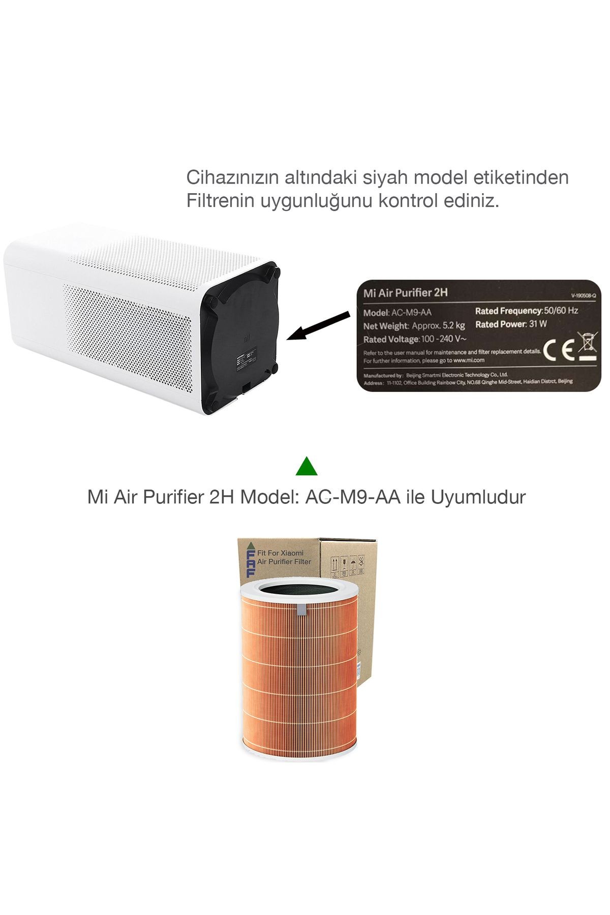 Xiaomi Mi Air Purifier 2H Filtre Model: AC-M9-AA Uyumlu True Hepa 14 High Efficiency Turuncu