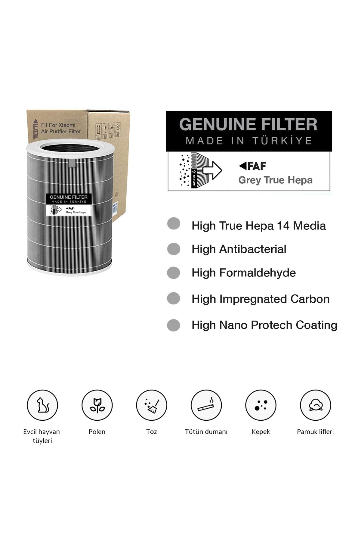 FAF 2H-2C-2S-3H-3C Filtre 360TrueCam Yeni Formullü Hepa Filtre Gri Ø200*H290MM