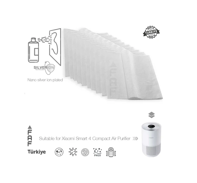 Faf 10 Adet Xiaomi Smart Air Purifier 4 Compakt EU Uyumlu Gümüş İyonlu Elektrostatik Toz Tutucu Ön Filtre 10'lu 1(koli)