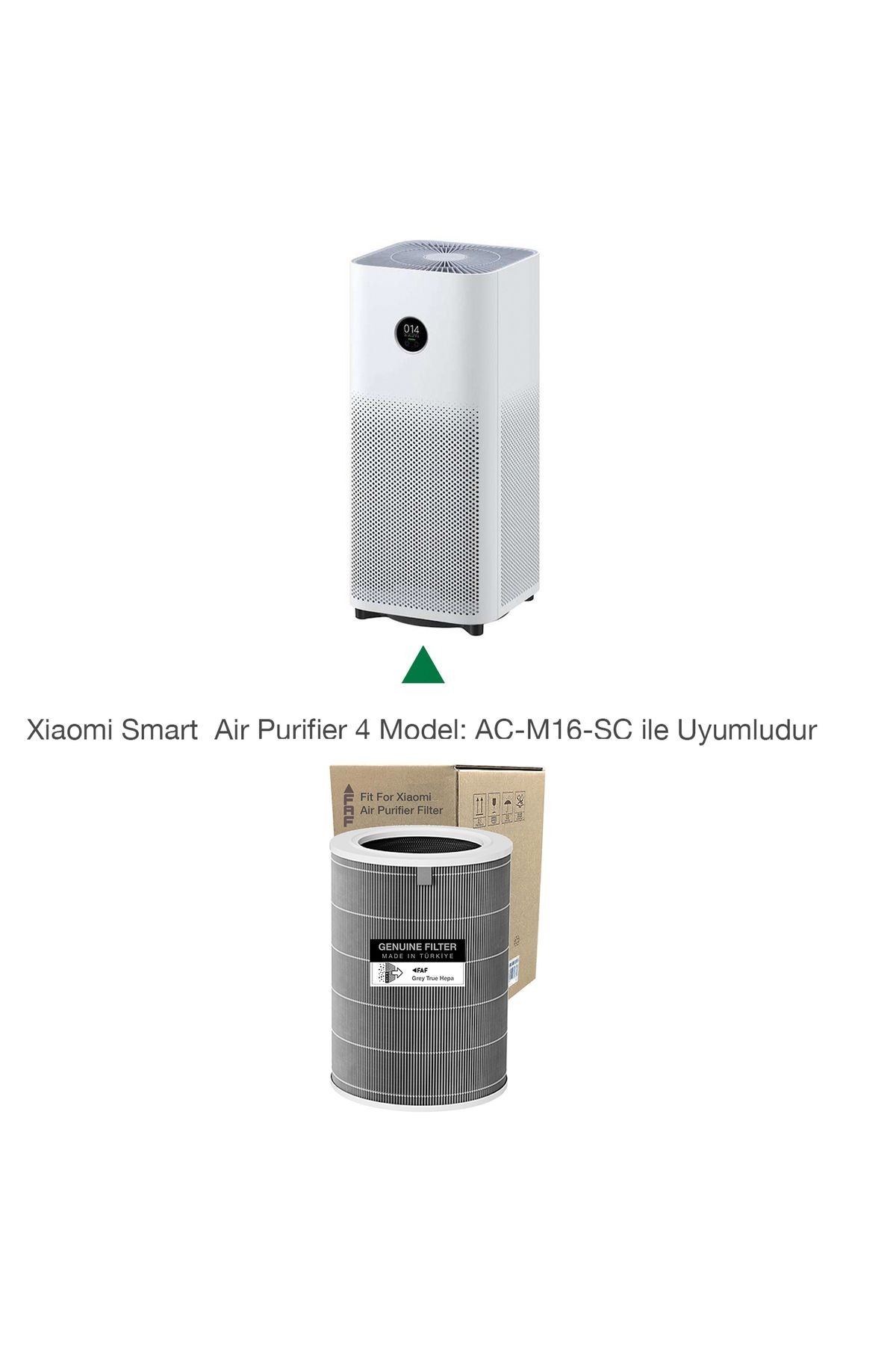 Model 4 Gri True Hepa 14 Filtre Xiaomi Mi Air Purifier 4 Model: Ac-m16-sc Özel Seri Filtre Eko