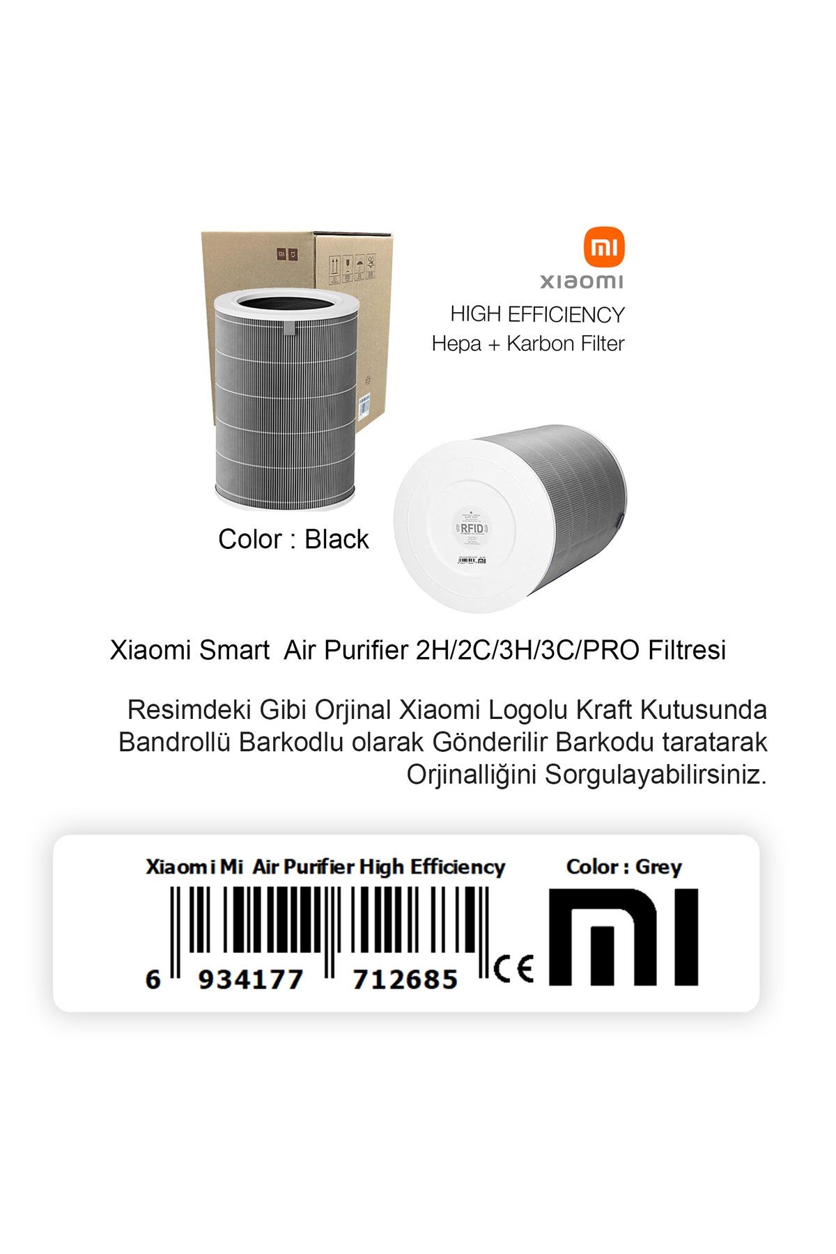 / Xiaomi Mi Air Purifier Aktif Karbonlu Gri Hepa Filtre 2h / 3h / 3c / 3h