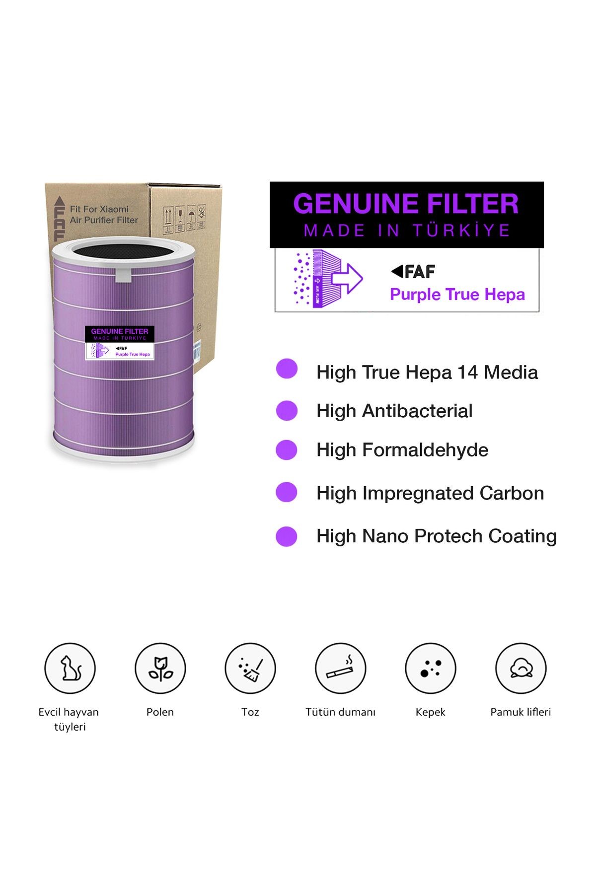 3c Purple True Hepa 14 Filtre Xiaomi Mi Air Purifier 3c Model: Ac-m14-sc Uyumlu Özel Seri Filtre