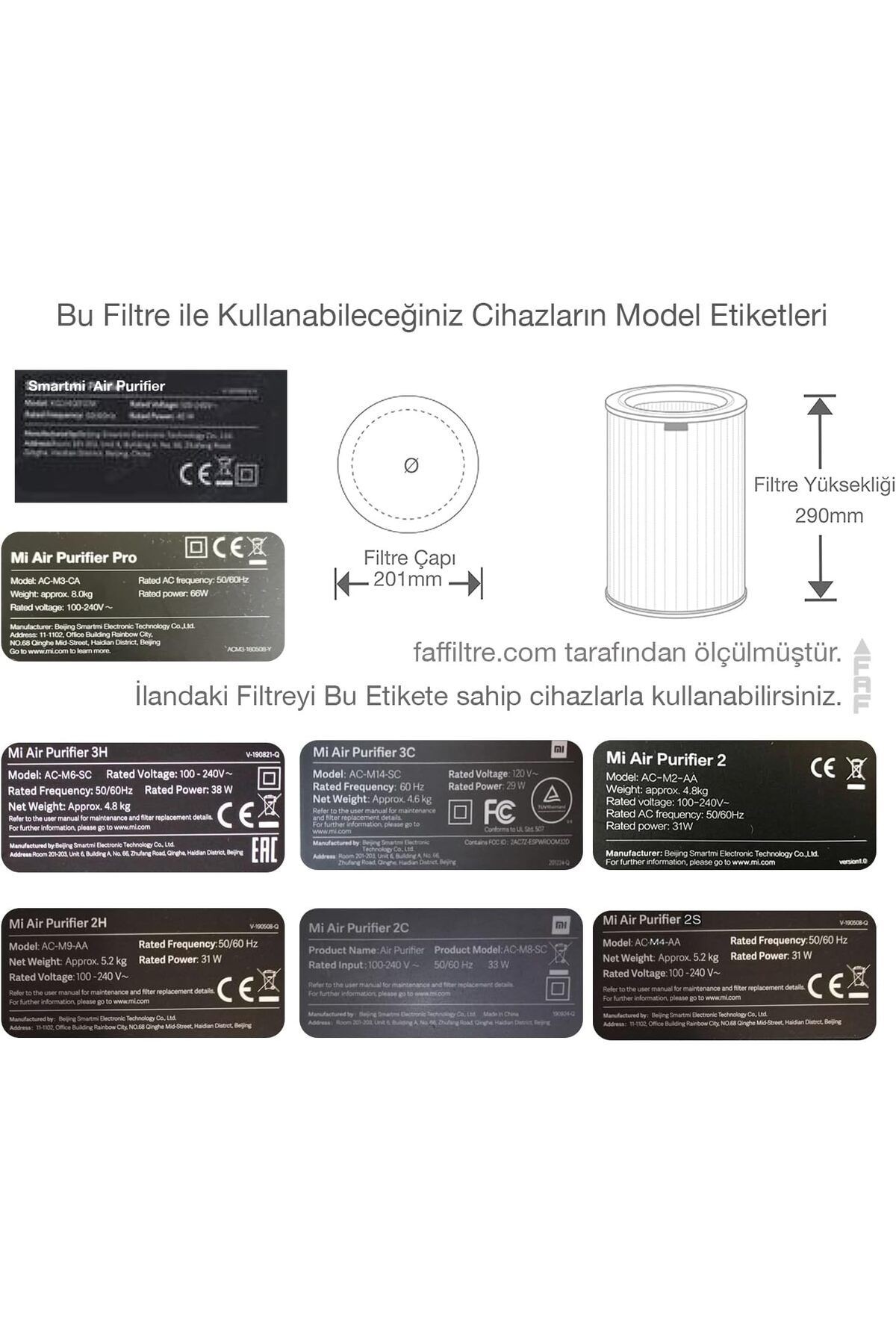 Model 2C  Smoke True Hepa 14 Filtre Xiaomi Mi Air Purifier 2C Filtre Model: AC-M8-SC Özel Seri Siyah