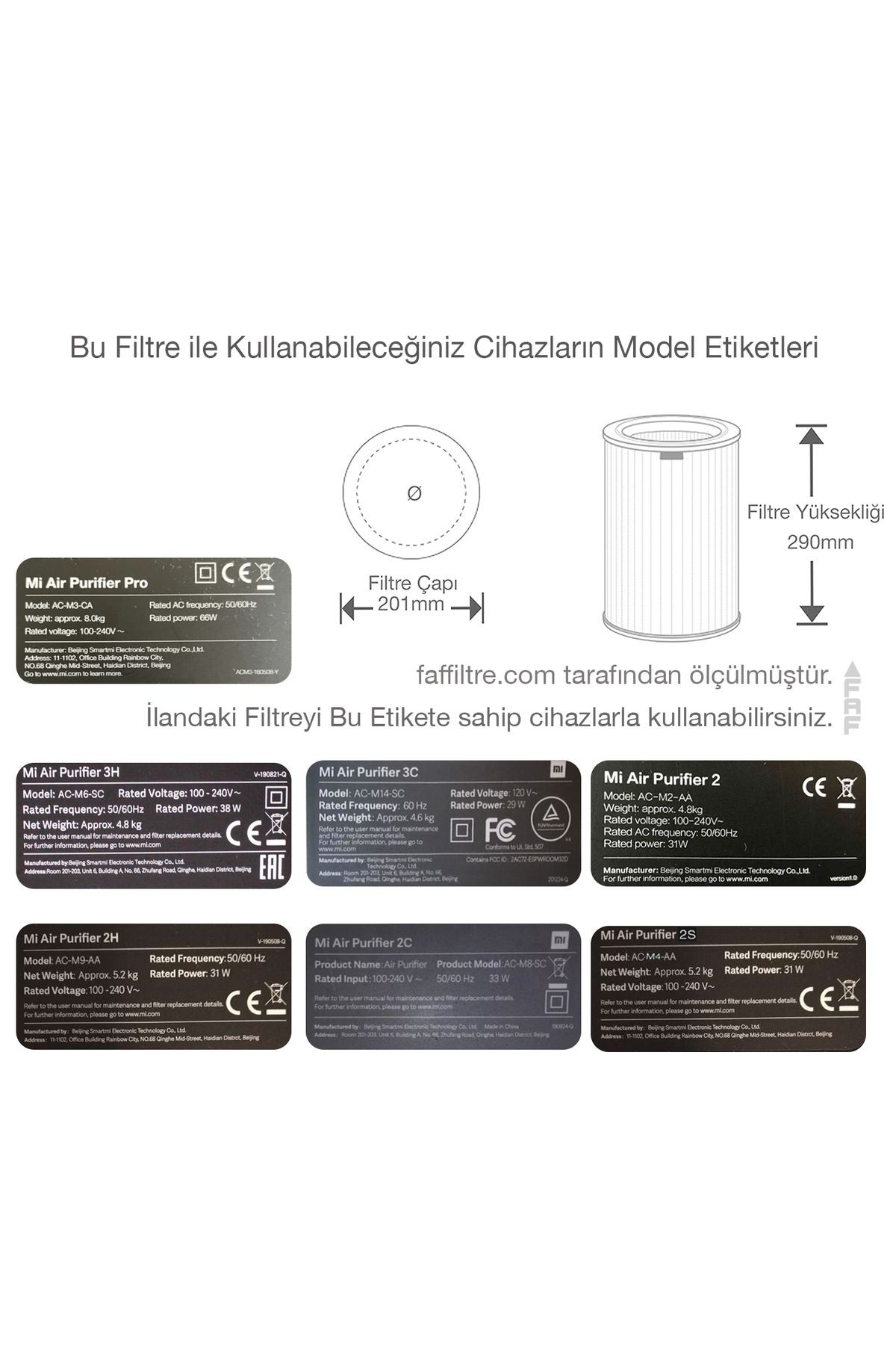 Model 3c Gri True Hepa 14 Filtre Xiaomi Mi Air Purifier 3c Model: Ac-m14-sc Uyumlu Özel Seri Filtre