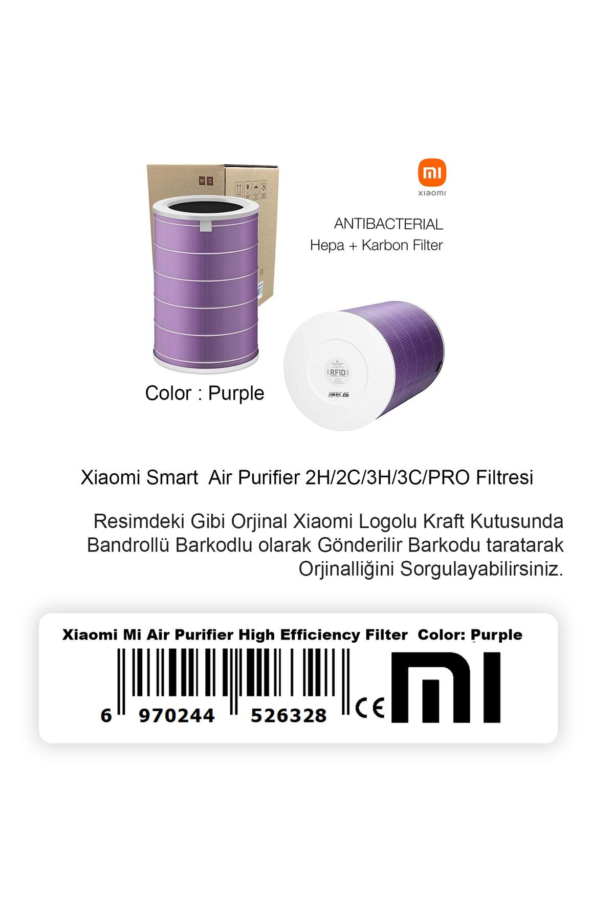 Xiaomi Mi Air Purifier Hava Temizleyici 2/3/h/c/s/pro Orjinal Çipli Mor Filtre