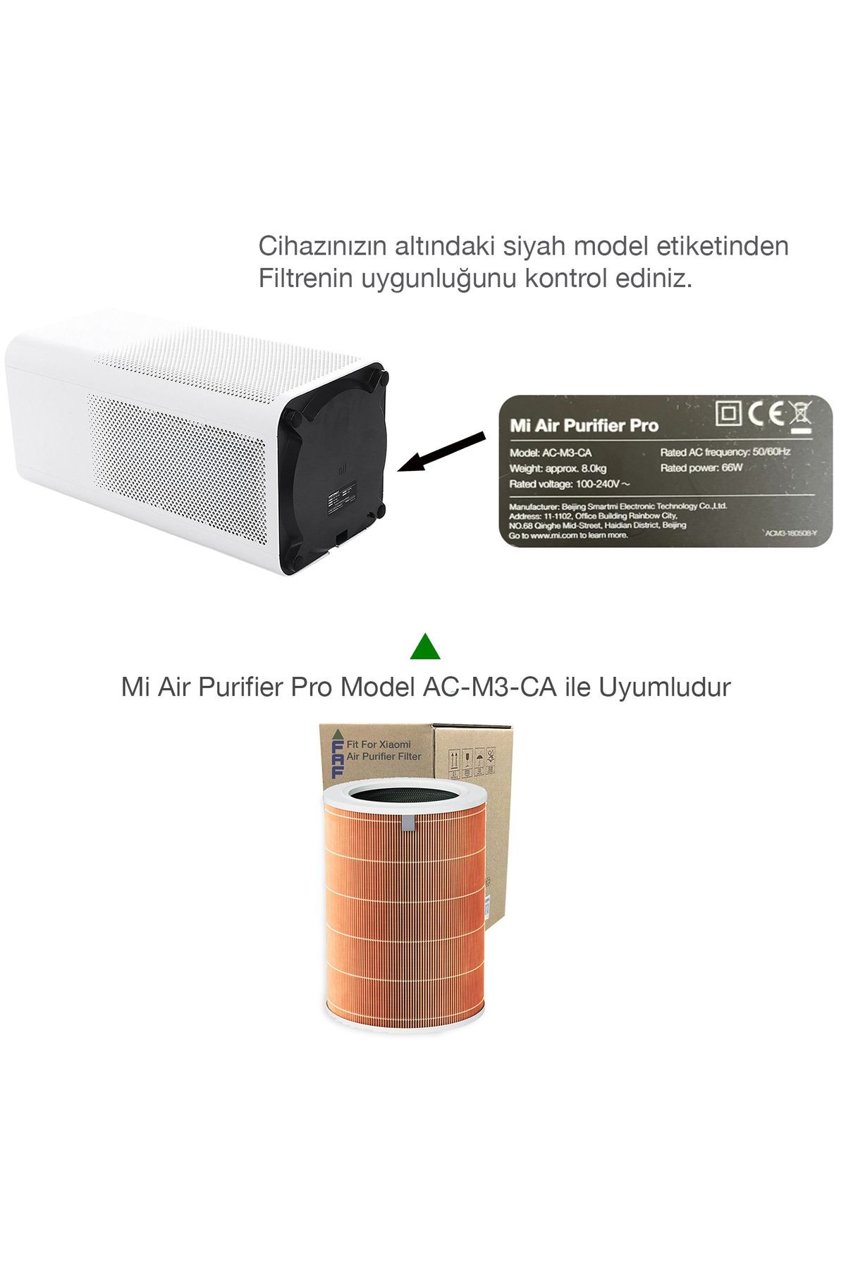 Xiaomi Mi Air Purifier PRO Filtre Model: AC-M3-CA Uyumlu True Hepa 14 High Efficiency Turuncu