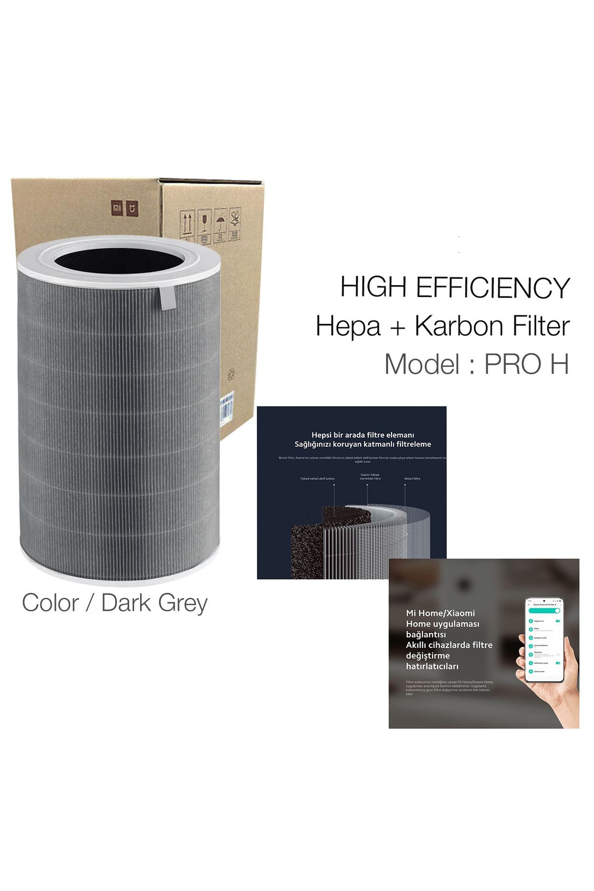 Mi Air Purifier Pro H Filtre 360 True Cam Hepa Filtre Ø250*H384mm Siyah