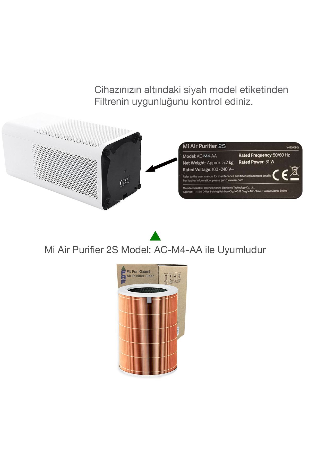 Xiaomi Mi Air Purifier 2S Filtre Model: AC-M4-AA Uyumlu True Hepa 14 High Efficiency Turuncu