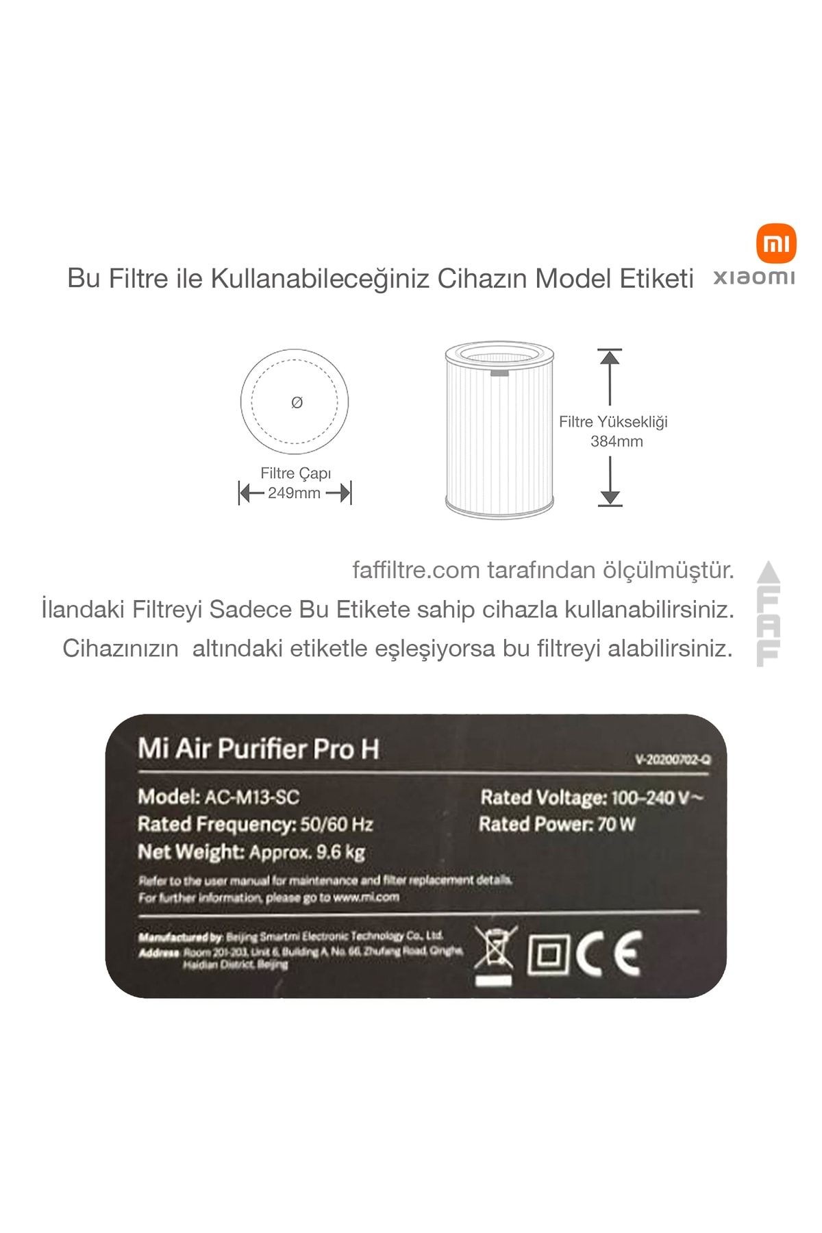 / Xiaomi Air Purifier Pro H Hava Temizleyici Uyumlu Çipli Hepa Filtre Mavi