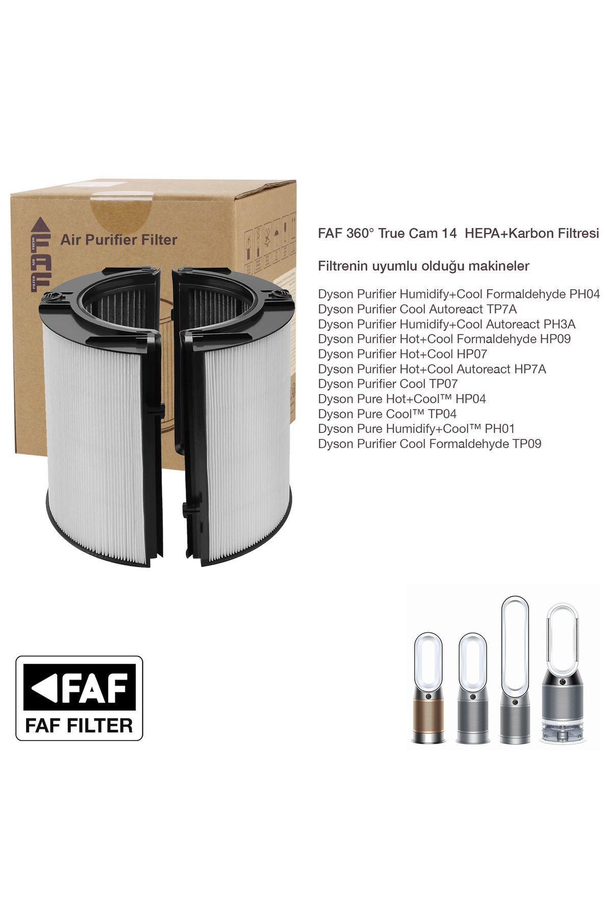 True Cam Hepa 360 Filtre Dyson Purifier Humidify+Cool Formaldehyde PH04 ile Uyumlu