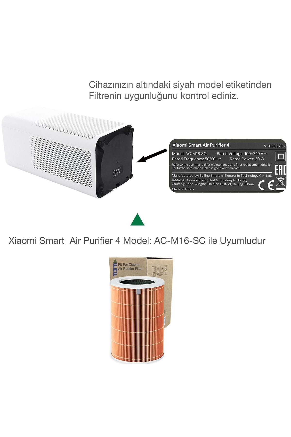 Model 4 Xiaomi uyumlu Smart Air Purifier 4 Filtre Model Ac-m16-sc True Hepa 14 Eko Turuncu