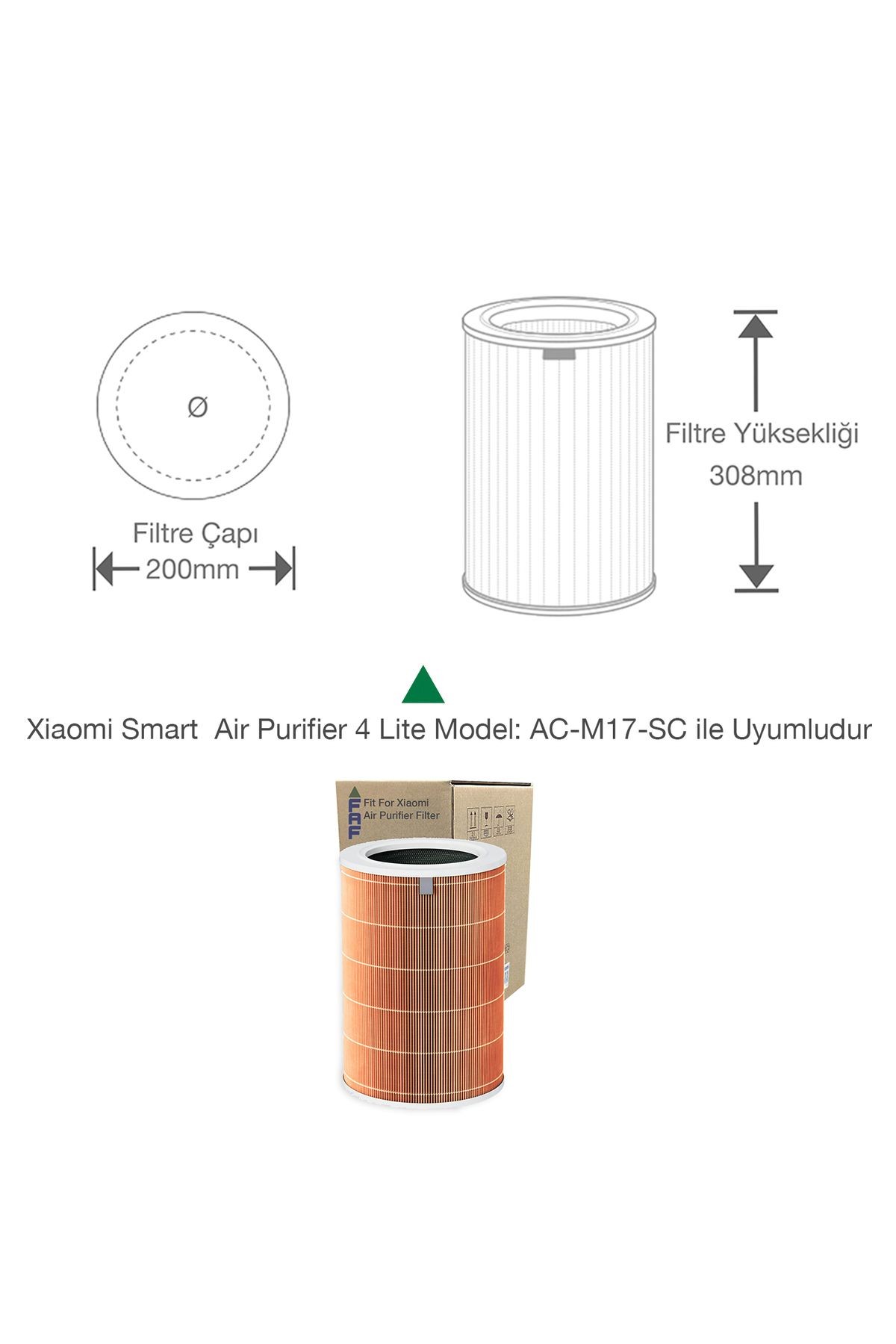 Xiaomi Mi Air Purifier 4 Lite Filtre Model AC-M17-SC Uyumlu True Hepa 14 High Efficiency Turuncu