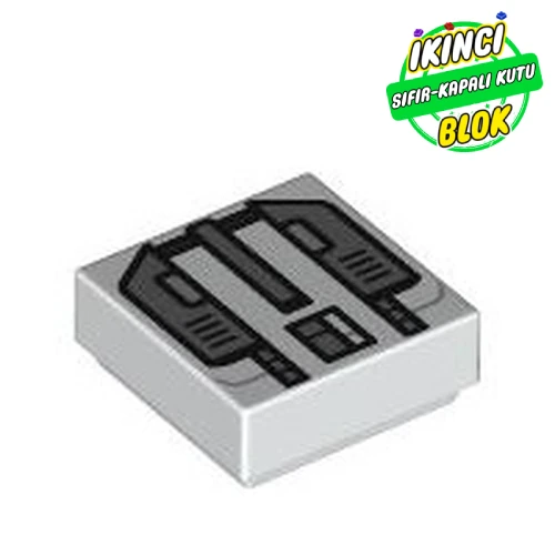 LEGO® Tile 1 x 1 with Dark Bluish Grey Armor print Beyaz Sıfır