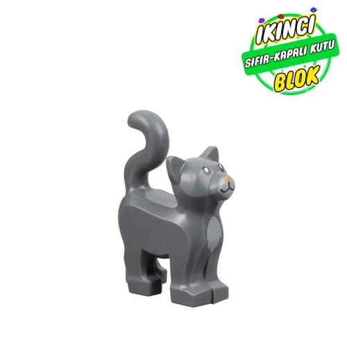 LEGO® Animal, Cat, Standing New Style with White Muzzle and Chest and Coral Nose Print Koyu Mavimsi Gri Sıfır