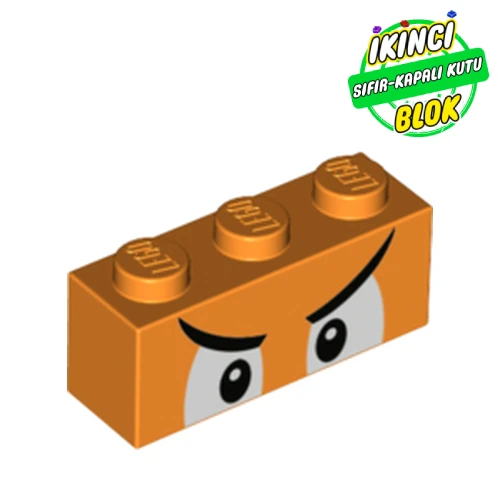 LEGO® Brick 1 x 3 with White Eyes, Angry Eyebrows print Turuncu Sıfır
