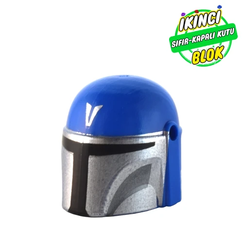 LEGO® Helmet Mandalorian with Holes, Dark Bluish Grey Decorations, Black Visor, Flat Silver Front Print Mavi Sıfır