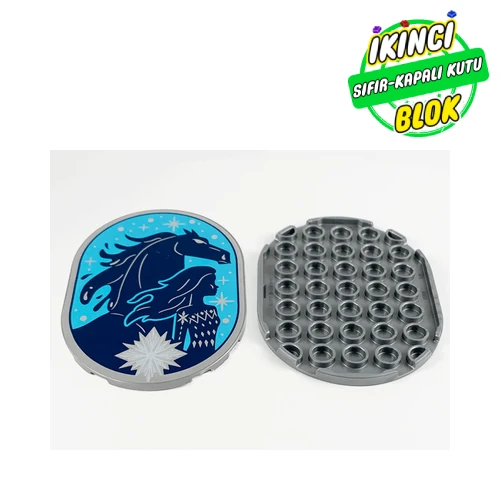 LEGO® Tile 6 x 8 with Rounded Corners with Dark Blue Horse Contours on Medium Azure Background print Mat Gümüş Sıfır