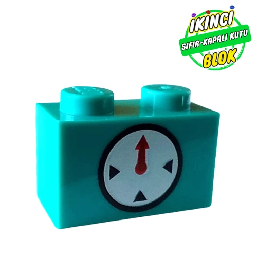 LEGO® Brick 1 x 2 with Clock Timer on Two Sides Print Koyu Turkuaz Sıfır