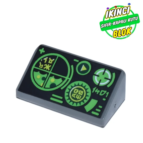 LEGO® Slope 30° 1 x 2 x 2/3 with Green Screens and Controls Print Koyu Mavimsi Gri Sıfır