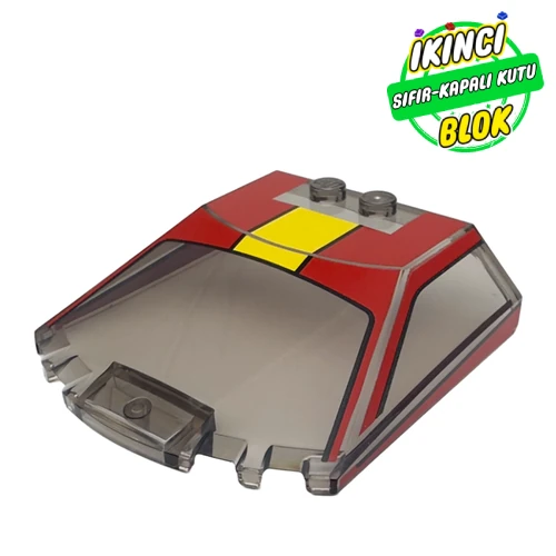 LEGO® Windscreen 6 x 6 x 1 1/3 with Red/Yellow Cockpit print Şeffaf Kahverengi Sıfır