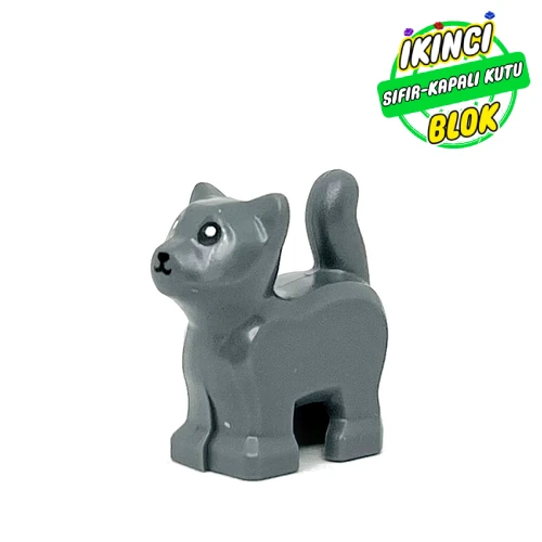 LEGO® Animal, Cat, Kitten, Short Tail, Black Eyes and Nose Print Koyu Mavimsi Gri Sıfır