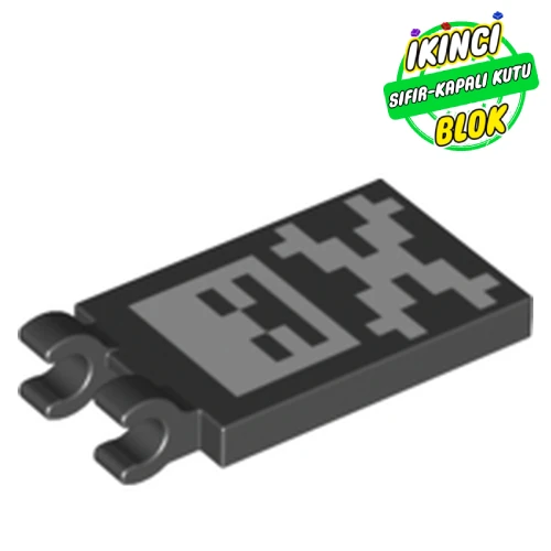 LEGO® Tile Special 2 x 3 with 2 Clips [Thick Open O Clips] with Pixelated Cross and Bones Siyah Sıfır