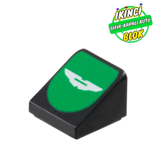 LEGO® Slope 30° 1 x 1 x 2/3 (Cheese Slope) with White Aston Martin Logo on Green background print Siyah Sıfır