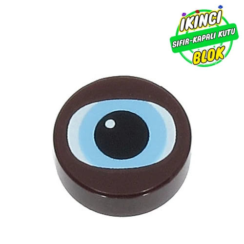 LEGO® Tile Round 1 x 1 with White Eyes, Bright Light Blue Iris, Black Pupil print Koyu Kahverengi Sıfır