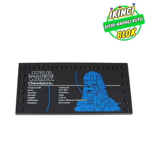 LEGO® Plate Special 6 x 12 with Studs on 3 Edges with 'STAR WARS Chewbacca', Stats print Siyah Sıfır