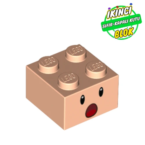 LEGO® Brick 2 x 2 with Face, Surprised Open Mouth print Açık Nugat Sıfır