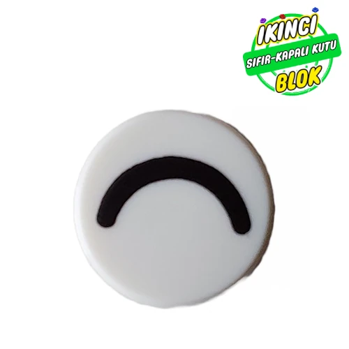 LEGO® Tile Round 1 x 1 with Thin Black Halve Circle / Closed Eye print Beyaz Sıfır
